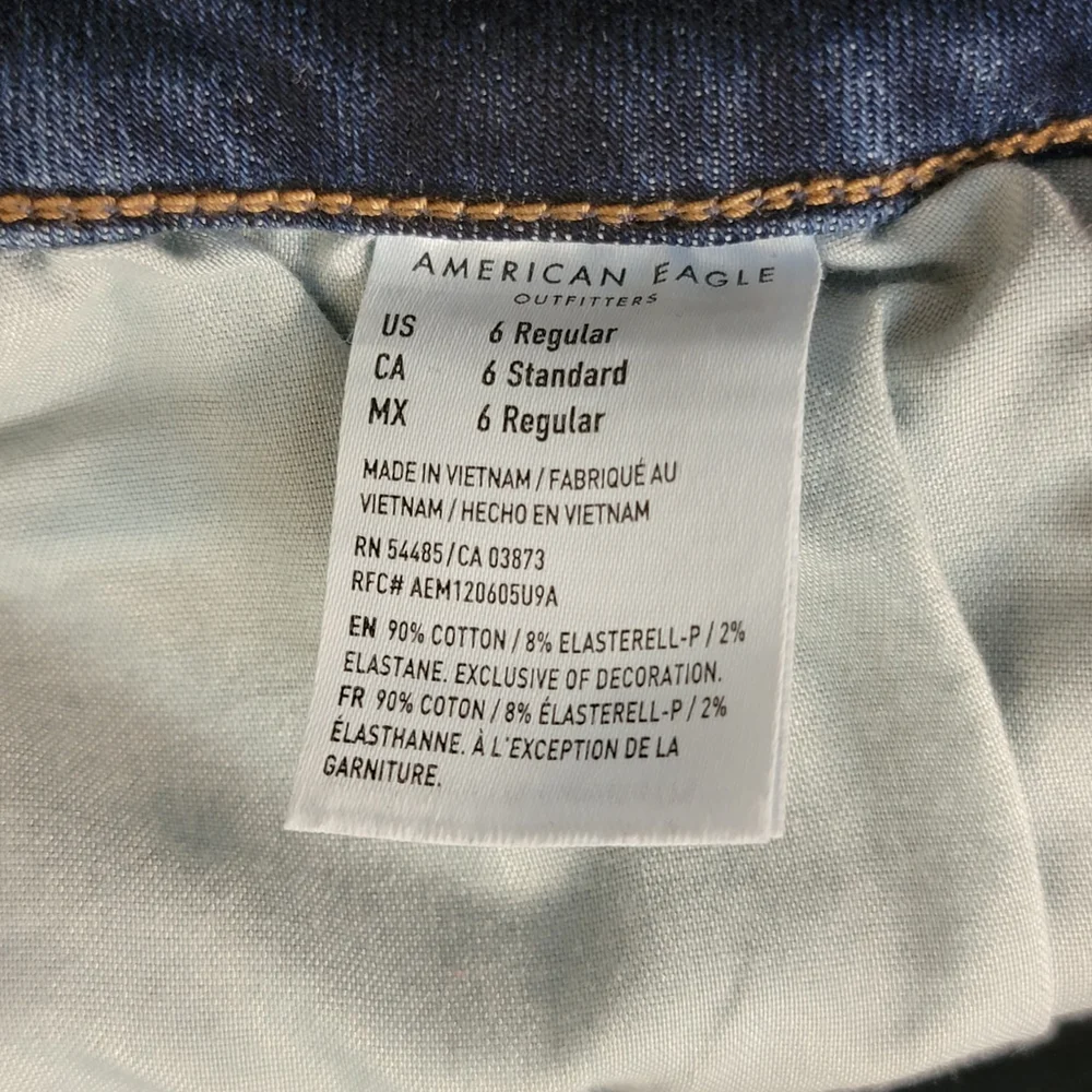 American Eagle Jeans Curvy Super Hi Rise Jeggings Skinny Dark Blue Wash AE 6